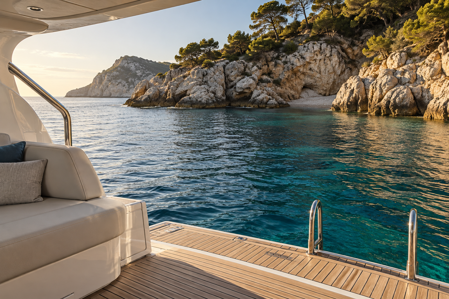 A sheltered cove seen from the yacht deck